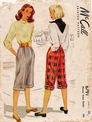 1940s Vintage McCall Sewing Pattern 6794 Misses Trousers or Slacks